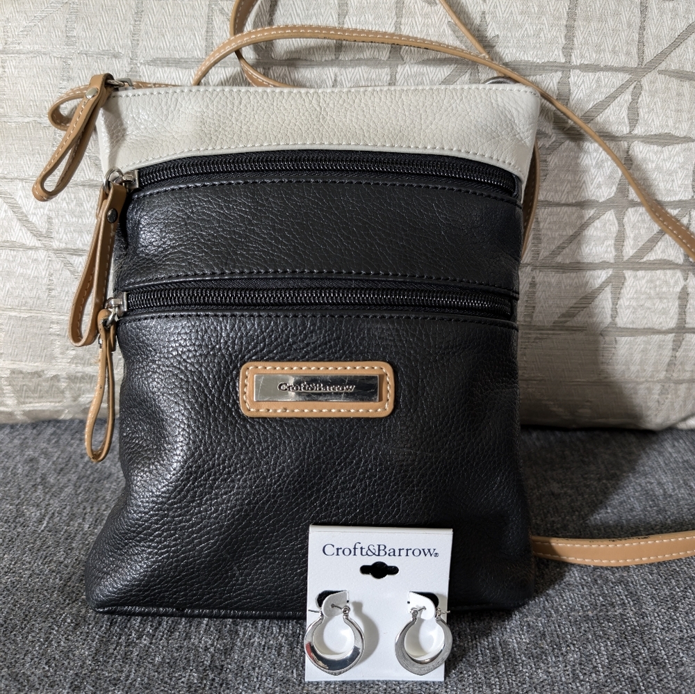 Crofts & Barrow BUNDLE, Crossbody EUC AND Earrings NWT